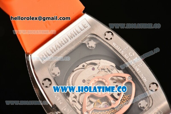 Richard Mille RM007 Miyota 6T51 Automatic Steel Case with Diamonds Dial and Orange Rubber Strap - Click Image to Close